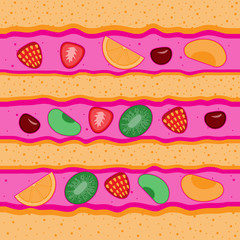 seamless pattern texture cake fruit cream. Vector image. Confectionery