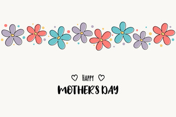 Mothers’ Day. Concept of a banner with hand drawn flowers and greetings. Vector