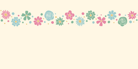 Template of a banner with hand drawn flowers. Mother’s Day, Women’s Day and Valentine’s Day background. Vector