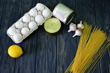 Food donations or food delivery.  Various cereals, vegetables, canned food, pasta in a box