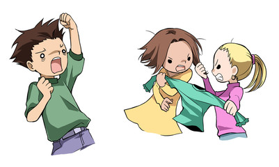 Angry characters fighting (illustration).