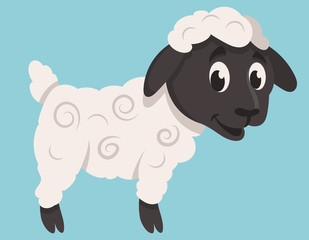 Standing cute lamb. Farm animal in cartoon style.