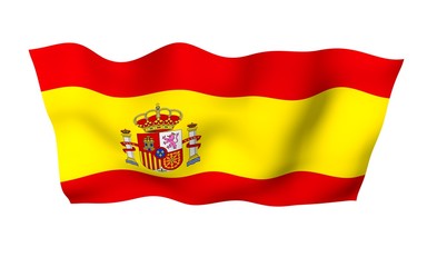 Obraz premium The flag of Spain. Official state symbol of the Kingdom of Spain. Concept: web, sports pages, language courses, travelling, design elements. 3d illustration