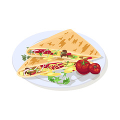 Mexican food. Quesadilla. Vector illustration. Isolated on a white background.