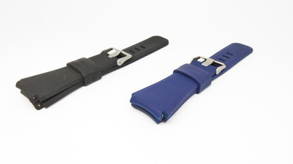 Closeup Two straps watch isolated on white background. Navy rubber watch band, Black rubber watch band