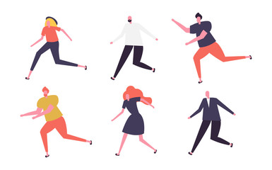 Running people. Flat man and woman, business persons run. Flat vector runner jogging characters set 