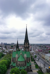  Aerial veiw on Elizabeth church in Lviv, Ukraine from drone. 