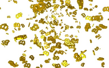 Digital currency symbol Bitcoin on a white background. Fall of bitcoin. crypto currency graph on virtual screen. Business, Finance and technology concept. 3D illustration