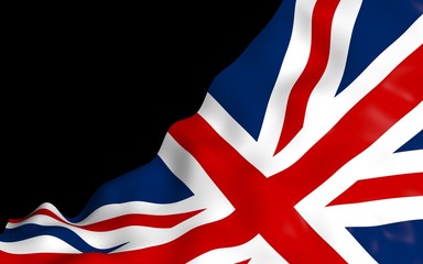 Waving flag of the Great Britain on dark background. British flag. United Kingdom of Great Britain and Northern Ireland. State symbol of the UK. 3D illustration