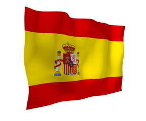 Fototapeta premium The flag of Spain. Official state symbol of the Kingdom of Spain. Concept: web, sports pages, language courses, travelling, design elements. 3d illustration
