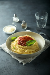 Pasta with tomato sauce and basil