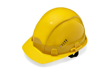 Fototapeta premium isolated yellow construction helmet on a white background. Specialized clothes. Personal protective equipment. construction. isolate