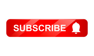 Subscribe button icon with bell on white background, 3D icon, realistic vector illustration