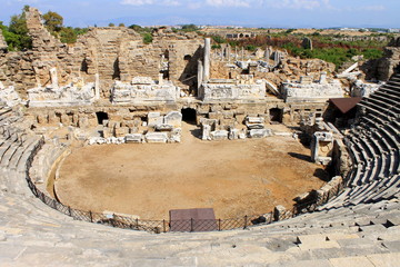 Antique ruins and sights of the Turkish resort town of Side