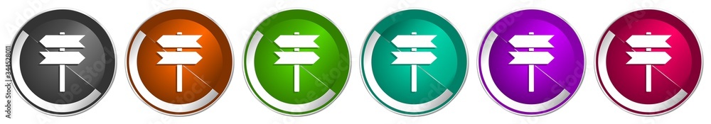Poster Signpost, information, post icon set, silver metallic chrome border vector web buttons in 6 colors options for webdesign