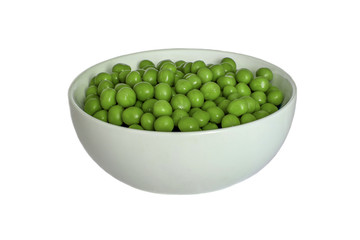 fresh green peas in a white plate on a white background. isolate