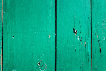 Texture of green painted wooden lining boards