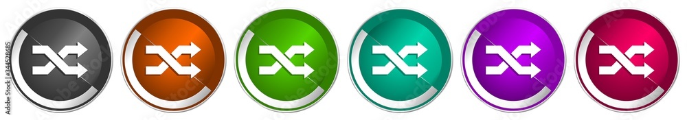 Poster Aleatory icon set, silver metallic chrome border vector web buttons in 6 colors options for webdesign