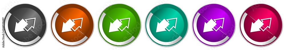 Poster exchange icon set, silver metallic chrome border vector web buttons in 6 colors options for webdesig