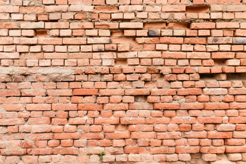 Dirty uneven brickwall texture background or backdrop with stains and cement smears