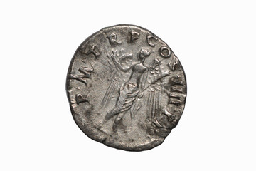 Silver Roman coin, reverse of denarius of the emperor Trajan Augustus AD98-117, Rome mint 