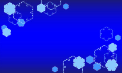 青い背景に雪が降っている模様。日本の伝統的な雪の結晶の模様。