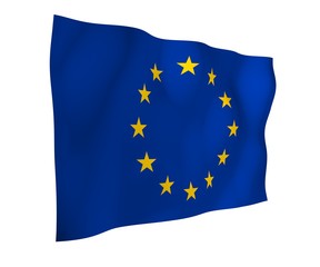 Slightly waving flag of the European Union isolated on white background, 3D rendering. Symbol of Europe. 3D illustration