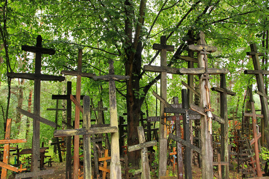 Pray crosses in orthodox sanctuary in Grabarka, Poland 