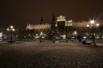 Fototapeta premium Main Square of Cracow by night, winter time, Poland