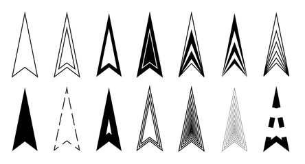 Arrows long icons black triangle arrowhead for web, app. Original design vector arrows.