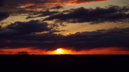 Morning sky, beautiful dark sunrise in russia. Cloudy evening in Saint-Petersburg