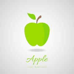 Vector Green illustration of delicious Apple Logo. Flat icon for apps and websites. Vector isolated illustration on grey background