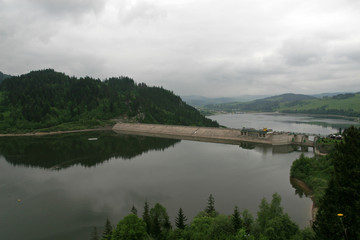 Dam and Lake Czorsztyn in Pieniny Mountain, view from Niedzica castle, Poland