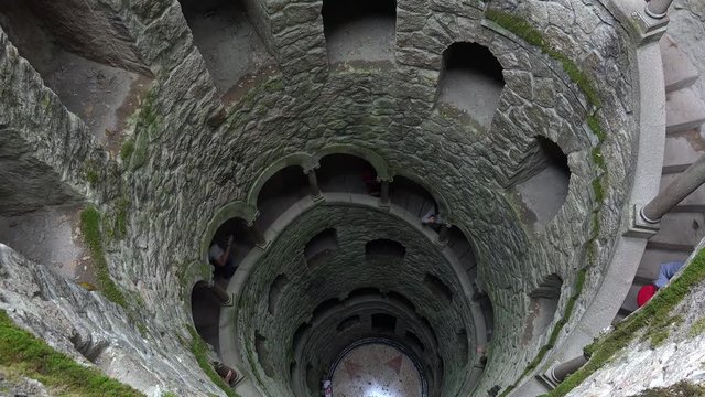 Looking down to the Initiation Well of the Quinta da Regaleira. Sintra, Portugal