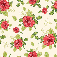 Lovely Red Roses Bouquet Vector Seamless Pattern