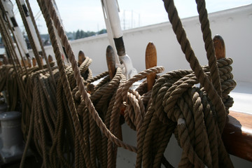 Sailing ropes on the yacht in marina, Gdynia, Poland