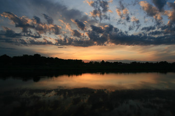 Sunset in Tyniec, Vistula river, Wisla river, Lesser Poland, Poland
