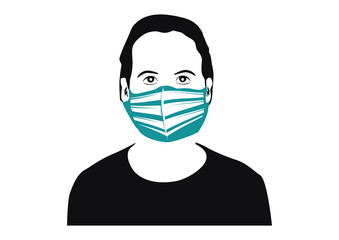 Silhouette of a man wearing a protective mask on a white background. Vector.