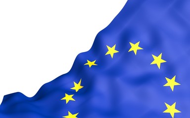 Slightly waving flag of the European Union isolated on white background, 3D rendering. Symbol of Europe. 3D illustration