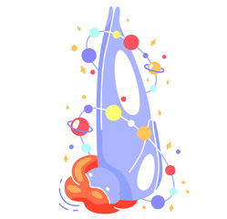 Cute vector isolated illustration of a fat space girl standing in a candle pose. Yoga, balance exercise, Sarvangasana. World Yoga Day. Body positive, health care, acceptance of one’s body. Cosmos.