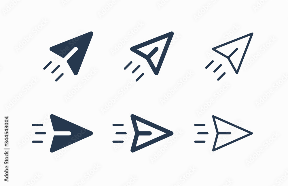 Poster send fly line vector minimalistic icon. letter mail vector symbol. plane origami send icons set for 