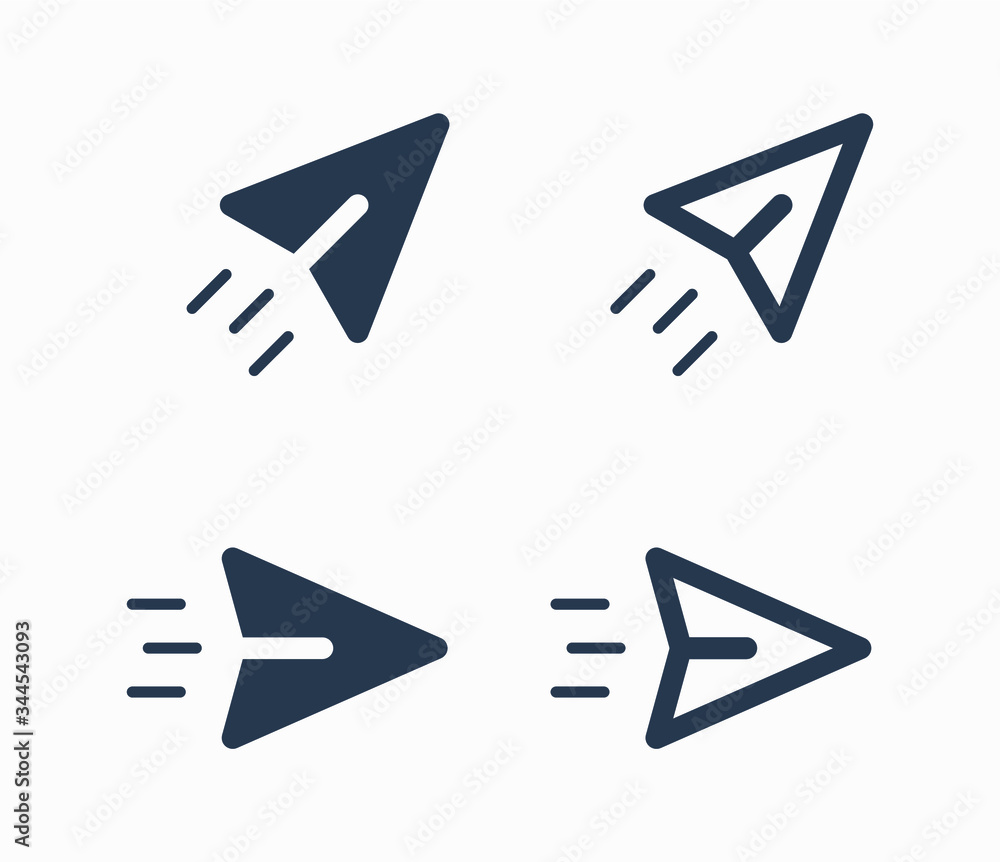 Poster send fly line vector minimalistic icon. letter mail vector symbol. plane origami send icons set for 