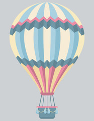 Hot air balloon. Colored aerostat in cartoon style.