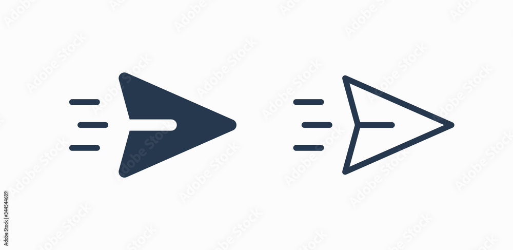 Poster send fly line vector minimalistic icon. letter mail vector symbol. plane origami send icons set for 