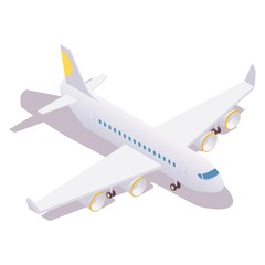 Isometric passenger plane standing at the airport with landing gears lowered