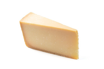 Isolated piece of parmesan cheese on the white background