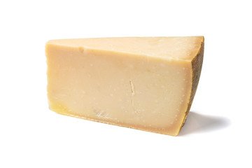 Isolated piece of parmesan cheese on the white background