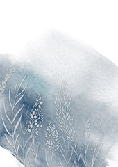 Beautiful hand drawn watercolor abstract background with herbs silhouette.