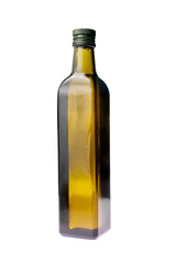 Dark bottle with refined olive oil isolated on white