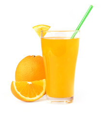 orange  juice in glass with fruit isolate on white background